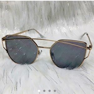 Art Deco Cat Eye Gold Tone Black Tint Sunglasses